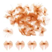 50Pcs Mini Chiffon Ribbon Bow 1" Mini Fabric Satin Craft DIY Orange Edge