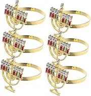 HOLIDYOYO Jewish Holiday Table Decor 6pcs Hanukkah Napkin Rings Menorah Napkin Holders Metal