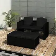 3 Piece Garden Lounge Set with Cushions Poly Rattan Black Patio Bar Sets