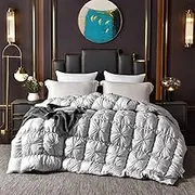 Pinch Pleated Down Comforter 86"x94" Soft & Cozy Quilt Down Comforters Duvet Insert Feathers Down Comforter Queen Size Warm Bed Comforters for Sleepers, Box Stitched,Grey
