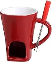 Chocolate Fondue Mug with Fork,Ceramic Fondue Pot Set for Chocolate or Cheese,130ml Butter,Caramel Fondue Mug(Red)