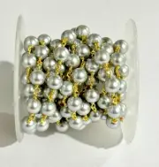 Handmade Beaded Bulk Roll Chain, 8mm Silver Color Shell Pearl Rosary chain by ft