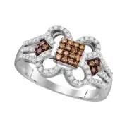10kt White Gold Womens Round Brown Diamond Quatrefoil Square Cluster Ring 1