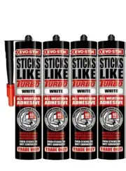 4x EVO-STIK LIKE Turbo White 290ml All-Weather Adhesive 15 Minute Setting