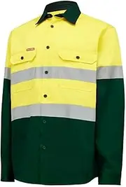 [Hard Yakka] Men's Hi Vis Two Tone Cotton Drill Long Sleeve Shirt with Tape