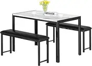 Luxsuite 4pcs Dining Table Set Rectangular Dining Table with 2 Benches Wooden Kitchen Table Set for 4 Persons Space-Saving Breakfast Table for Home Restaurant Pub Black & White