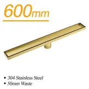 Brushed Gold 600mm Tile Insert Linear Shower Grate Floor Drain 50mm Outlet Waste