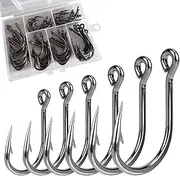 60PCS/Box DerKerl Circle Fishing Hooks, Duplex Stainless Steel Forged Long Shank Hook Extra Strong for Seawater Freshwater Fish Hook 6 Sizes: 4/0 5/0 6/0 7/0 8/0 9/0#