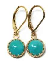 8mm AA Grade Natural Amazonite 14K Gold Filled Crown Drop Lever-back Earrings