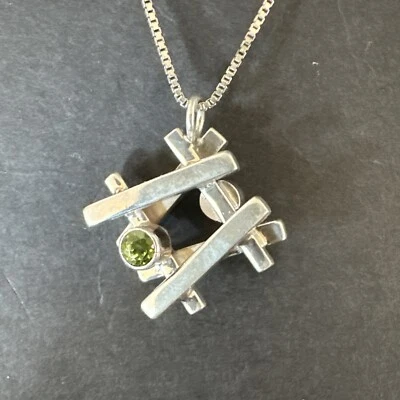 Double Sided Opal Green Peridot Faceted Sterling Silver Pendant Necklace 17967