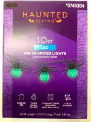 Haunted Living LED 8 ct 2.5" Green Spider Halloween Light String Battery Timer