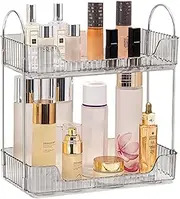 Makeup Organizer Countertop Clear 2 Tier High-Capacity Bathroom Organizer Perfume Organizers Rack for Cosmetics, Perfume, Lotion and Skincare Square 30x17x33 cm