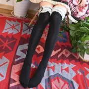 Over-The-Knee Socks White & Lace - Black - One Size