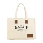 【BALLY】BALLY CRYSTALIA壓印皮標誌LOGO簡約字母數字帆布磁釦式手提肩背托特包(大/米白)