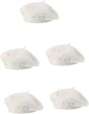 [WOFASHPURET] Bow Beret Artist Hat Beret Hat Women's Beret Fluffy Berets Imitation Rabbits Thunder Hat Plush Beret Retro Headwear Fluffy Hat French Hats for Women Warm Bucket Hat Faux Wool White
