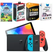 Nintendo Switch Neon Red/Blue OLED + Zelda: Link's Awakening + Accessory Kit