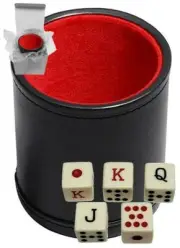 Spanish Poker Dice Ivory Tone +PU Leather Red Felt Lined Dice Cup Cubilete Boxed
