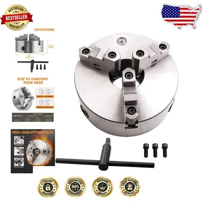 Durable 8" 3-Jaw Lathe Chuck with T-Key, Perfect for Drilling & Milling Machines