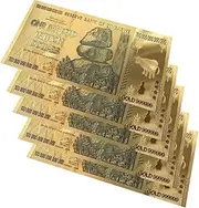 YIQILAFADA 5pcs Gold Zimbabwe 100 Trillion Dollar Bills, Gold Leaf Bills for Banknotes Collecors