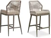 Purple Leaf Patio Counter Height Aluminum Frame Chair Set of 2 Bar Stools with Back Rattan for Patio Balcony Pool Outdoor Bar Stools with Back Rattan, Light Gray