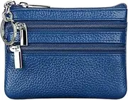 [EAZOAEM] Women's Genuine Leather Coin Purse Mini Pouch Change Wallet with Key Ringblue (Blue)