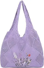 [Stizimn] Crochet Mesh Beach Tote Bag Shoulder Bag Handbags Knitting Hollow Summer Bag Hobo Bag Aesthetic for Women