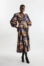 Floral Studded Lace Woven Maxi Dress