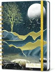 Lonely Oak Weekly Hardcover Undated Planner for Work, To Do List Notebook with Goals, 57 Weeks Habit Tracker Journal with Spiral Binding, 5.8 x 8.5 inches (Moon River)