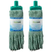 2x Cleanlink 400g Fibre Mop Head Replacement/Refill Commercial Cleaner Green