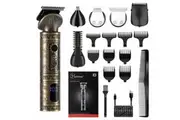 Hatteker Gold Hair Cutting Trimmer Kit for Men, Professional Hair Clipper Trimmer T-Blade Trimmer Nose Trimmer Beard Hair Shaver Nose Trimmer Hair Cutting Body Grooming Kit 6 in 1