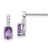 Sterling Silver Rhodium Plated Dia. u0026 Amethyst Oval Post Earrings
