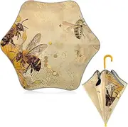 [ODAWA] Vintage Bees Golden Kids Umbrella Windproof Compact Stick Rain Umbrellas Kids Umbrella Easy Open and Close