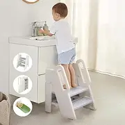 hoopyosms Foldable Step Stool for Kids Adjustable 3 to 2 Stool for Bathroom Sink Toddler Toilet Potty Training Stool Baby Kitchen Stool Children Step Ladder with Non-Slip Pads, Grey