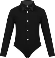 [TiaoBug] Kids Boys Latin Modern Dance Tuxedo Leotard Shirt Tops Slim Stretchy Salsa Tango Dancewear
