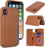 iCoverCase Compatible with iPhone Xs Max Case with Card Holder, Wallet Phone Case for Women Men RFID Blocking PU Leather Case (Light Brown)