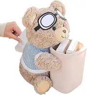 Tissue Holder for Car | 2 in 1 Garbage Can Tissue Dispenser for Car | Armrest Bear Plush Waste Bin, Napkin Dispenser Cute Decor Vehicle Accessories, Road Trip Must Haves
