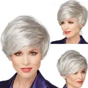 Fashion Women's Sexy Full Bangs Wig Short Wig Straight Gray Wig Styling Cool Wig