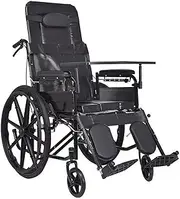 Wheelchair Full Reclining Commode Wheelchair High Back Manual Wheelchair W/Headrest & Dining Table Folding Bathroom Shower Chair Mobility Device for Adults Handicap Driving Trolley