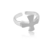[Elegant Jewel] 925 Sterling Silver Cross Adjustable High Polish Pinky Toe Ring, Silver, na