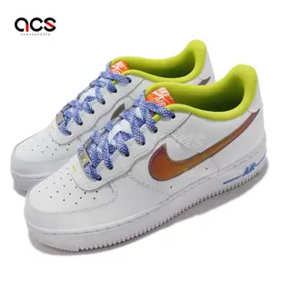 Nike 休閒鞋 Air Force 1 LV8 GS 女鞋 經典款 皮革 logo珠光設計 大童 穿搭 白彩 DQ7767100