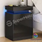 Bedside Tables RGB LED Side Table Bedroom Nightstand 3 Drawers Storage Black