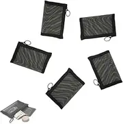 Patu Mini Zipper Mesh Bags, 3" x 4", Size XS / A8, 5 Pieces, Keychain Pouch Key Holder, Coin Purse, Clear Travel Kit Small Item Cosmetic Organizer, Black