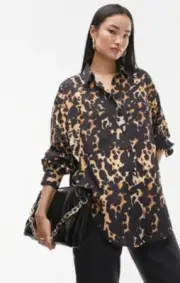 TopShop Leopard Print Satin/Silk Effect Blouse size 4