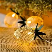 GIGALUMI 15ft 20 LED Pineapple String Lights, Fairy String Lights Battery Operated for Patio Home Wedding Party Bedroom Birthday Hawaiian Tropical Tiki Decoration (Warm White)
