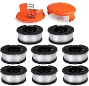 SNOKAY AF100 Replacement Spool for Black & Decker Trimmers, 30-Foot, 0.065-Inch, Compatible with GH900, GH600, GH610, includes 8 Spools, 2 Caps, 2 Springs