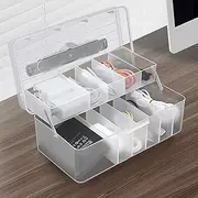 FYY Cord Storage Organiser Box - 11 Compartment High Capacity Frosted Clear Cable Storage Organiser With Lid, Dustproof Electronic Organiser For Home Office Desk Organisers