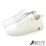 【PRETTY】男 休閒鞋 板鞋 懶人鞋 皮革 免綁帶 彈性鞋帶 直套式 EU40 白色