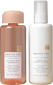 Kristin Ess Hair Deep Clean Clarifying Shampoo + Weightless Shine Leave-In Conditioner Bundle - Softening + Strengthening, Moisture Sealing, Clarifying, Paraben and Phthalate Free