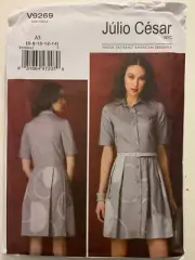 Vogue Pattern V9269 Sewing Shirt Dress Pleated Skirt Button Front 6 -14