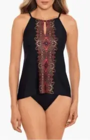 Miraclesuit Kashmir Peephole Black Tankini Swimsuit Top - size 8 - retail $146